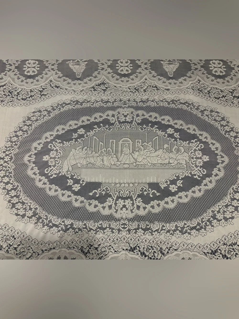 Interiors By Design Last Supper Scalloped Laced Table Cloth Runner 60” X 96”